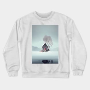 Nordic Winter Cottage Red door Minimalist Art Printable Crewneck Sweatshirt